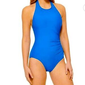 Calvin Klein halter cobalt blue swimsuit with built in shelve bra size 8 NWOT